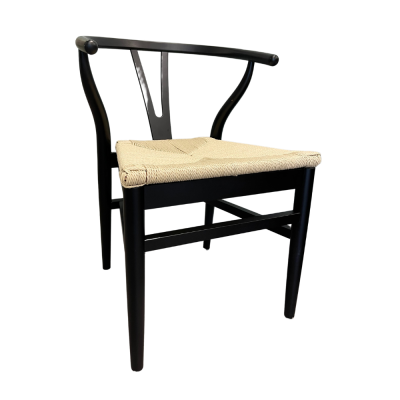 Wishbone Chair-Black with Woven Seat